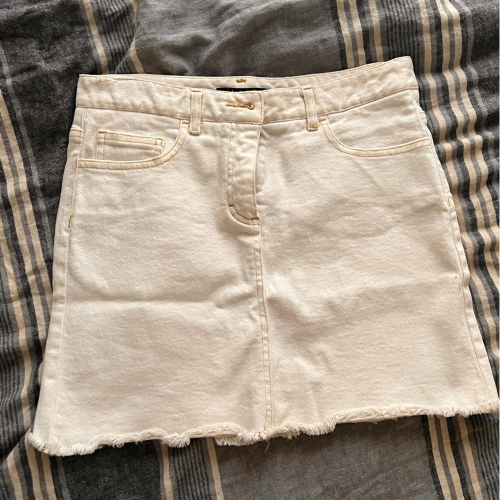 Theory Beige Denim Micro Mini Skirt